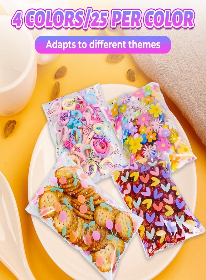 Eunoir 100Pcs 4x6 Inches Self Adhesive Goodie Bags, 4 Assorted Dopamine Color Patterns for Party Favors, Treat Bags for Birthday, Baby Shower, Wedding, Carnival - Image 3